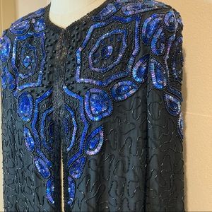 VTG Adrianna Papell Evening silk Sequin Blazer Jacket purple blue black Vintage
